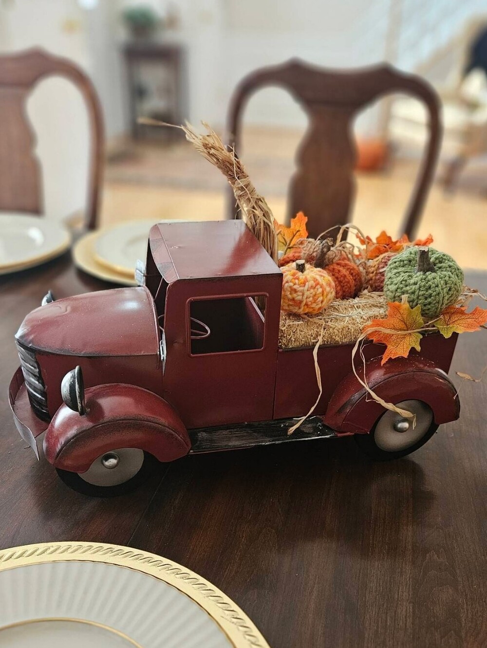 Red Metal Truck Home Decor Antique Style